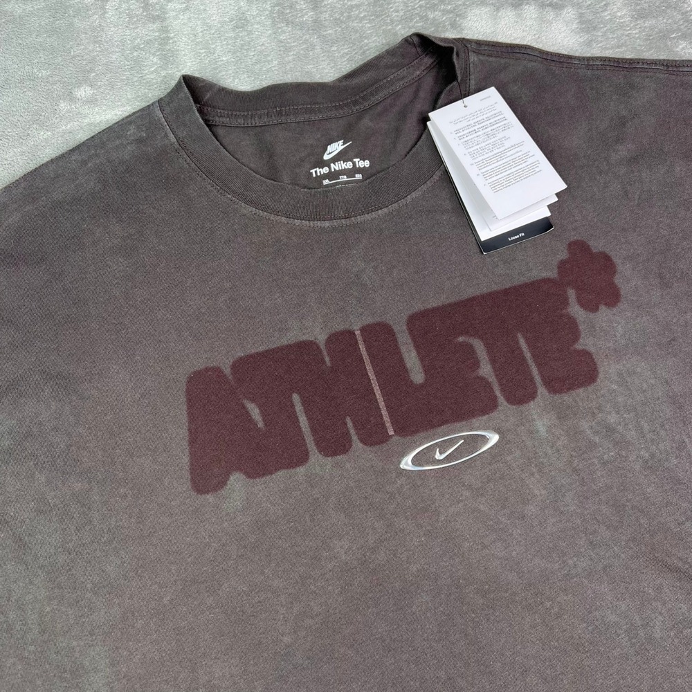 Nike Athlete Graphic T-Shirt Mens 2XL Grey Washed Cotton Loose Fit Made in Egypt